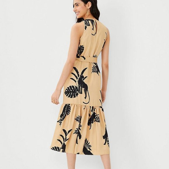 New Ann Taylor Jungle Tie Waist Midi Dress - Picture 2 of 3